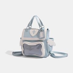 天使の羽✴︎　サブカル　天使界隈　水色界隈　ゆめかわ　量産型　バッグ　2way 痛バッグ　レディース　ロリータ　可愛い　推し活　缶バッジ　バッグ　痛バッグ　ヲタ活　透明　リュック　ゆめかわ　量産型　ロリータ