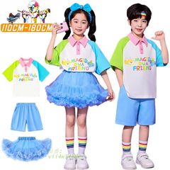 キッズ ダンス衣装 セットアップ トップス ブルー チュールスカート 舞台演出 K-POP レッスン着 ショートパンツ 女の子 おしゃれ 韓国 練習 男の子 子供服