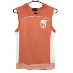 パーリーゲイツ ニットベスト オレンジ×白 フード付 一部メッシュ レディース 1(M) ゴルフウェア PEARLY GATES