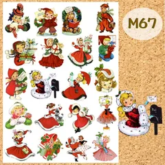 【M-G】 クリスマス　レトロガールセット　コラージュシール　紙モノ　コラージュ素材　交換便　手帳デコ　おすそ分けファイル