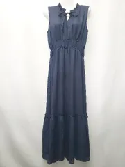 ◇ ⊂ QUEENS COURT クイーンズコート ギャザープリーツ ノースリーブ ロング ワンピース サイズ2 ネイビー系 レディース E  【1507100013361】