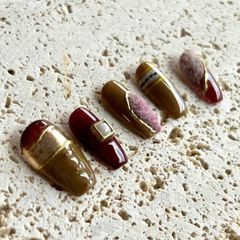 ネイルチップサイズオーダー制 秋の新作2024 もけもけネイル ボルドー