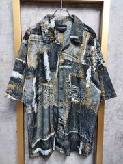 【US古着】STARDOM COLLECTION Big size design short sleeve shirt / スターダムコレクション ビックサイズ デザインシャツ 総柄 半袖シャツ 襟シャツ 個性派 グレー オーバーサイズ 2XL