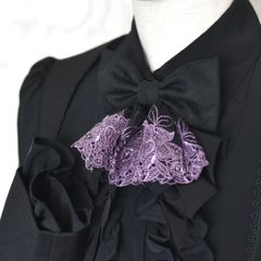 2wayリボン【黒蝶と紫の吐息】◆ハンドメイド 病みかわいい メンヘラ 地雷系 ゴスロリ ゴシック レトロ 洋風 新品 ユニセックス ネックレス ワンポイント シルバー メンズ  メンヘラ 地雷系 サイバーパンク サブカル