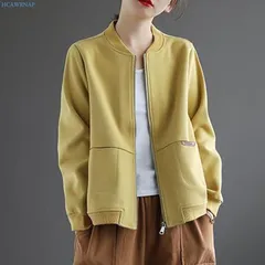 ジップアップ ジャケット レディース アウター 長袖 無地 トレーナー カジュアル  春 秋 冬 2XL イエロー  R10112