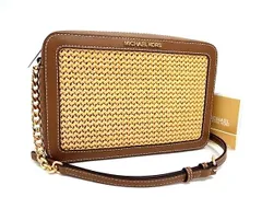 ■新品同様■ MICHAEL KORS マイケルコース レザー×ストロー チェーン ショルダーバッグ 斜め掛け ブラウン系×ベージュ系 BJ9423