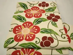平和屋着物●全通柄　九寸名古屋帯　型染め　花唐草文　鬼しぼ縮緬　正絹　逸品　CAAT8333hy