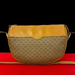 極 美品 希少品 GUCCI グッチ オールドグッチ マイクロGG ロゴ 柄 レザー 本革 ミニ ショルダーバッグ ブラウン キャメル jpc11-8