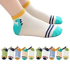 C-1 靴下 子供 10足 セット_15.0-17.0 cm [Djlav] 靴下 子供 くるぶし ソックス スクールソックス 夏メッシュ素材で 通気 白 夏 滑り止め 恐竜 ソックス スニーカーソックス 幼児 無地 子供用 男の子 女の子 学生用 柔らかい