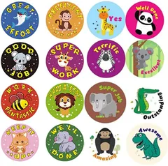 Copeflap ごほうびシール 英語 1000枚 ご褒美シール 良くできました 2.5cm 動物 キャラクター( A)