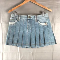 バーバリーロンドン BURBERRY LONDON BLUE LABEL スカート デニム ミニ プリーツ 刺繍 ロゴボタン 綿 水色系 25サイズ 951030
