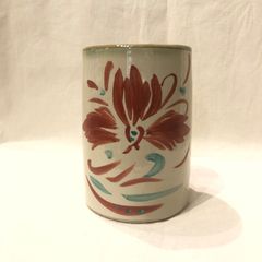 上江洲茂生　赤絵筒型花器　やちむん　古作