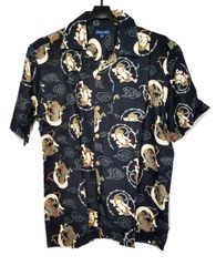 新品　CRAZY BOY アロハシャツ　風神雷神　濃紺　Lサイズ　レーヨン100%　半袖 和柄 タグ付き 大きいサイズ