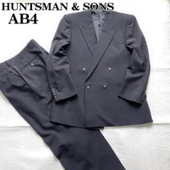 【オールシーズン/英国王室御用達の風格/美品】H. HUNTSMAN & SONS ハンツマン ダブルブレストスーツ AB4(Mワイド) 黒 メンズ/KINDWEAR製　冠婚葬祭　ジャパンビンテージ