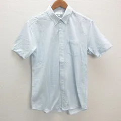 y■ラコステ/LACOSTE スリムフィット チェック柄 半袖BDシャツ■水色【4】MENS/227【中古】