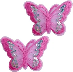 ドナリー 蝶々 ワッペン アイロン 2枚セット スパンコール アップリケ 刺繍 ハンドメイド 手芸 DIY リメイク 補修(ピンク,  縦6.5cm横9cm)