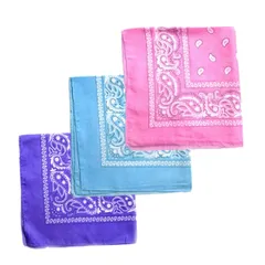 [Kai La Nalu] バンダナ 3 色 セット 大判 ハンカチ ランチクロス スカーフ スクエア ペイズリー 柄55 x cm ペイズリー柄 汗止め パターン ラージサイズ ラッピング クロス ラージペイズリー トライアングル ファ [②薄紫/空青/桃]