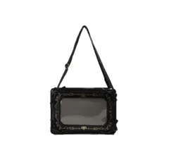 [ALL DAY Shining] 痛バッグ ゴシック調 クリアポケット ヲタ活 ショルダーバック リボン 缶バッチ イベント カバン (ブラック) [ブラック]