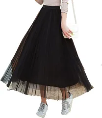 Kai La Nalu プリーツ スカート aライン レディース ウエスト ゴム フレア ロング マキシ ハイウエスト オシャレ かわいい ブラック( ブラック)