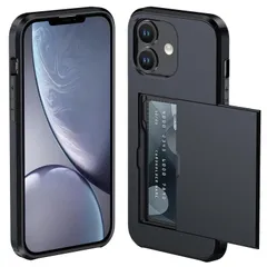 落下防止 ICカード収納 ケース 全面保護 ケース 指紋防止 アイフォン11 耐衝撃最強 滑り止め 米軍MIL規格 背面 擦り傷防止 カード収納 11 ブラック iPhone