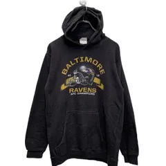 NFL RAVENS ポルチモアレイブンズプリントスエットパーカー　XL黒　古着 ・NFL Baltimore Ravens ボルチモア レイブンズ