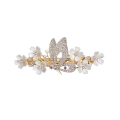 【特売】EZ PEACH バレッタ ヘアアクセサリー 大きめ シンプル フラワー 髪飾り 髪留め OL 女性 ガールズ ビンテージ クリスタル ヘアピン スプリングクリップカード ヘアアクセサリー 花 プレゼント (花々/パール)