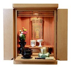 真言宗 松山神仏具店 ミニ仏壇 モダン仏壇 小型 コンパクト 洋風 ナチュラルカラー オペラ14号 高43.4cmX幅32.6cmX奥24.2cm 仏具一式セット 全宗派対応 真言宗