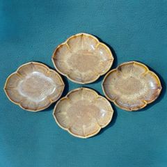 【4客セット】瀬戸焼 花形小鉢 作家物 木の葉皿 鉢 変形皿 小皿 盛り皿 飾り皿 古美術 和食器 骨董品 アンティーク