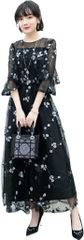 DEEPEYES 결혼식 드레스 롱 개성적 A 라인 레이스 자수 원피스( 블랙, 2XL)