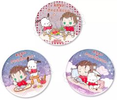 [Used] Badge Bins Eren x Pochacco Glitter Pin Badge Set Attack Titan× Sanrio Characters 4