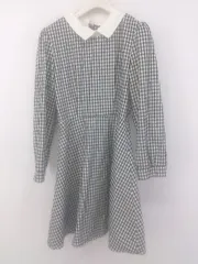 ◇ MAJESTIC LEGON ギンガムチェック 長袖 ミニ ワンピース サイズS ブラック オフホワイト系 レディース E  【1304260006239】