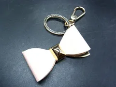 ■美品■ kate spade ケイトスペード レザー リボン バッグチャーム キーホルダー キーリング ピンク系×ゴールド系 DF0536