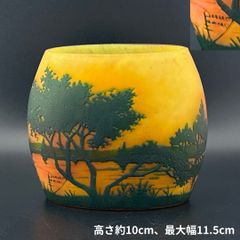 【超希少】Daum Nancy（ドームナンシー）夕景湖畔文花瓶 サイン＆ロレーヌ十字入り 1900年頃 多積層ガラス アールヌーヴォー期 アンティーク H038
