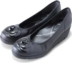 ファーストコンタクト パンプス 痛くない 歩きやすい ヒール 黒 靴 ウエッジソール コサージュ 美脚 厚底 ラウンドトゥ コンフォートシューズ nc39608 ブラック（）  23.0cm