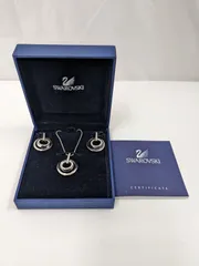 ⭐美品❗SWAROVSKI スワロフスキー ダブルリング ネックレス ピアス レディース 長さ約38〜45cm⭐