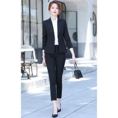 ☆ ブラック ☆ M ☆ ビジネススーツ パンツスーツ セットアップ レディース レディース スーツ セットアップ ビジネス セレモニースーツ フォーマルスーツ パンツスーツ 上下セット レディーススーツ ビジネススーツ 長袖 無地 リクルート 通勤 ビジカジ
