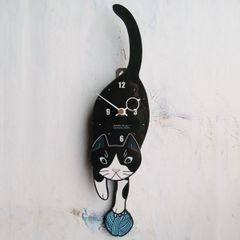 C-04 白黒ハチワレ - ペットの振り子時計