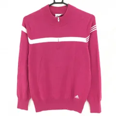 ★特価★【美品】アディダス ハイネックセーター ピンク×白 裾袖口ライン ハーフジップ レディース L/G ゴルフウェア adidas