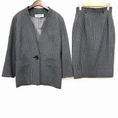 #wnc クリスチャンディオール プレタポルテ ChristianDior スカートスーツ 9 グレー 黒 千鳥格子 ヴィンテージ レディース [929636]