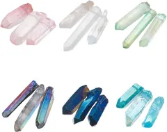 OLYCRAFT 18個6色 水晶柱 不規則 長さ約21～43mm 天然水晶ビーズ 電気メッキ ルースビーズ パワーストーン ジュエリー DIYクラフト ネックレス用 アクセサリーパーツ ハンドメイド 素材(6色)