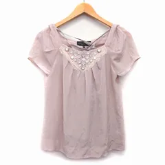 ボディドレッシングデラックス BODY DRESSING Deluxe カットソー ブラウス インナー付き ビジュー装飾 レース 透け感 半袖 丸首 袖タック 38 ピンクベージュ /HT16のサムネイル