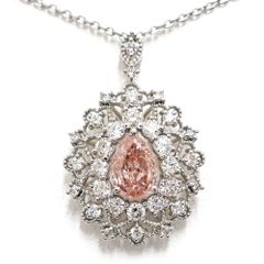 【栄】Pt850 Pt900 ダイヤモンド 1.025ct 0.80ct ファンシーオレンジピンク 天然 ペアシェイプ ネックレス 高級 ジュエリー【鑑定書付】