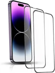 JACRON iPhone14Pro 全面保護フィルム旭硝子素材製アイフォン14 ガラスフィルム 硬度9H 耐衝撃 飛散防止 自動吸着 気泡ゼロ ラウンドエッジ加工 超薄 超高質感 貼り付け簡単 強化ガラス 2枚入(SDL-ICDS-660)