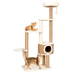 国内発送148cmの高級ラタン猫塔、爪研ぎポール、ふわふわボールトイ付きの猫登りフレーム。猫の遊び、爪かき、登り、休憩、隠れ、待つのに最適です。