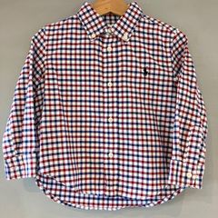 Ralph Lauren ラルフローレン チェック BDシャツ ボタンダウン 青 赤 白 ブルー レッド ホワイト トリコロール baby kids ベビー キッズ 24M（90cm）