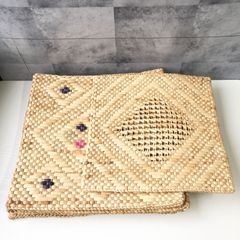 【加茂市のまだまだ使えるもの】座布団 ござ 花柄4枚 無地1枚 5枚セット 夏 涼しい ナチュラル ベージュ 茶色 マット エスニック アジアン