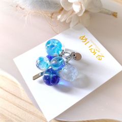 琉球ガラスポニーフック　ハンドメイド　レジン　ブルー