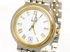 Dunhill ダンヒル Elite エリート ■ 2ロウ デイト メンズボーイズ 32mm K18コンビ SS/YG 白文字盤 クオーツ 時計 ウォッチ□7F