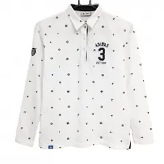 【美品】アディダス 長袖ポロシャツ 白×ネイビー 総柄 ロゴ刺しゅう  レディース M/M ゴルフウェア adidas