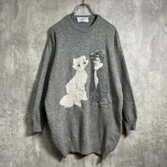 【良品】90's~，Disney｜ディズニー，おしゃれキャット，ニットプルオーバー，セーター，刺繍，アニメ，キャラクター，犬，猫